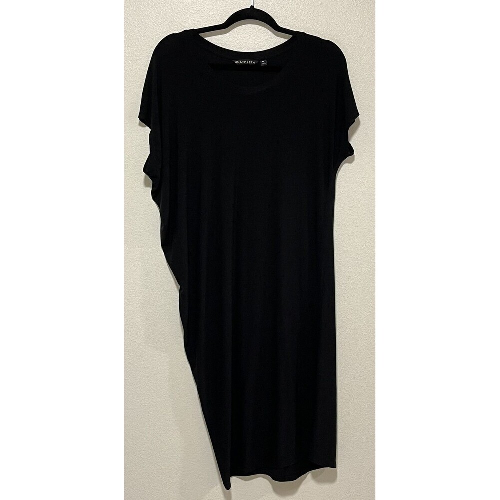 Athleta Draped Crew Dress Size Medium Black Athleisure Minimalist Casual Comfort